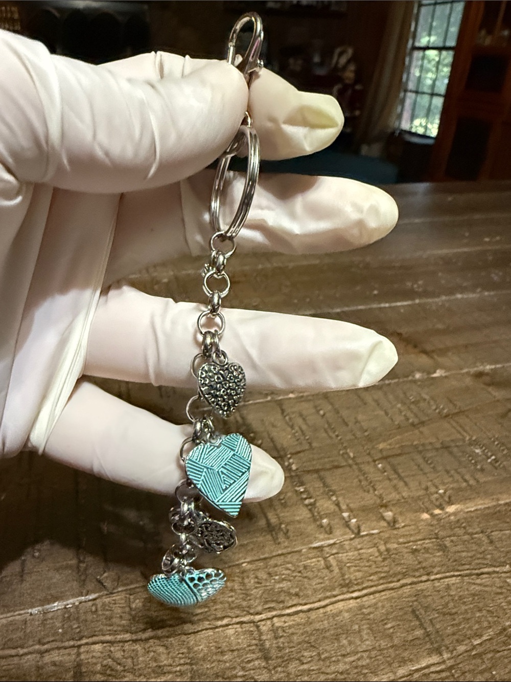 Silver Heart Charm Keychain with Turquoise Accents